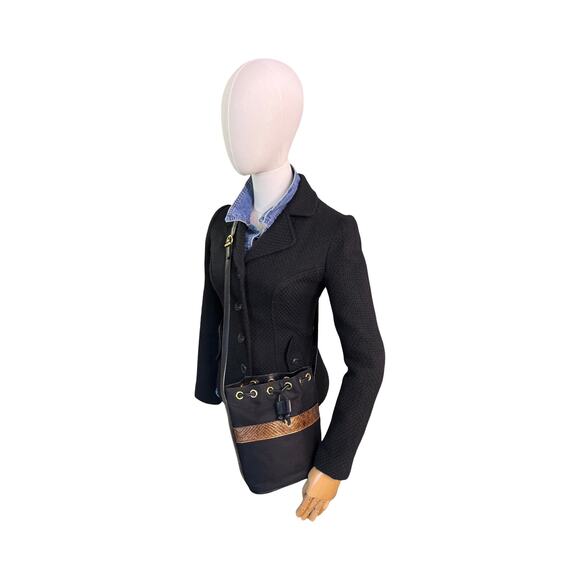 Salvatore Ferragamo Black Linen Canvas Bucket Bag With Snakeskin Embossed Trim - Picture 11 of 11